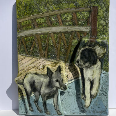 Going for a Walk bas relief by Marcie Wolf-Hubbard